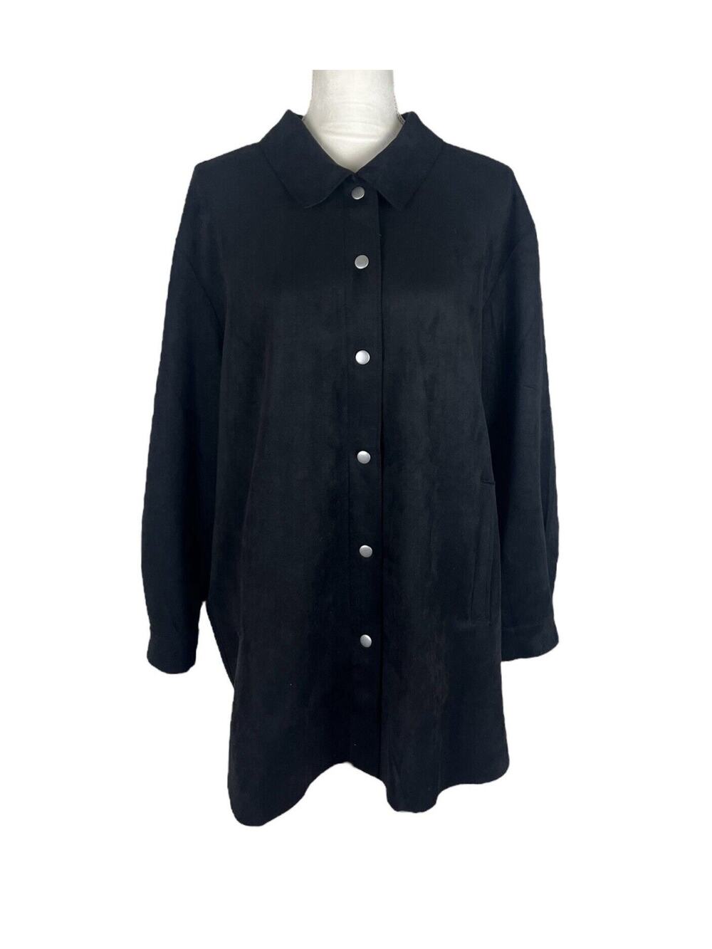 MarlaWynne Suede Black Snap Modern Shacket Minimalist Capsule Plus Size 2X NWT